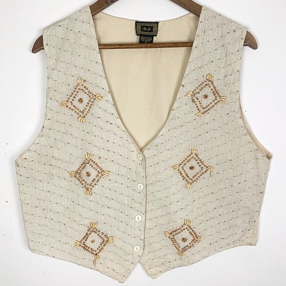 Vintage Jackets & Blazers - Vintage Boho Indie Bead Embroidered Waistcoat Vest